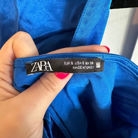 ZARA High Neck Open Back Satin Mini Halter Dress Royal Blue Size Small - Picture 11 of 12